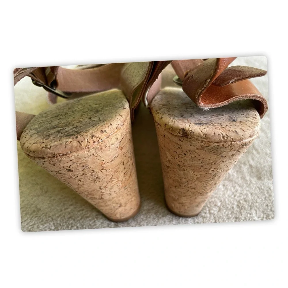 Lucky Brand Marla Cork Wedge Sandals Beige Tan Shoes Elastic Back Size 9.5Medium